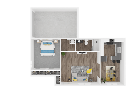 Floor plan for 1 bed, 1 bath, 1200 sqft